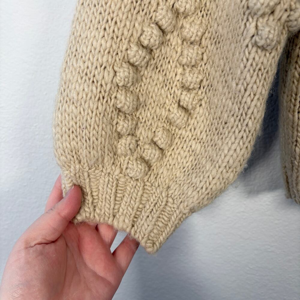 Lucky Brand Cream Open Front Chunky Diamond Knit Bobble Cardigan Sweater - Picture 5 of 9